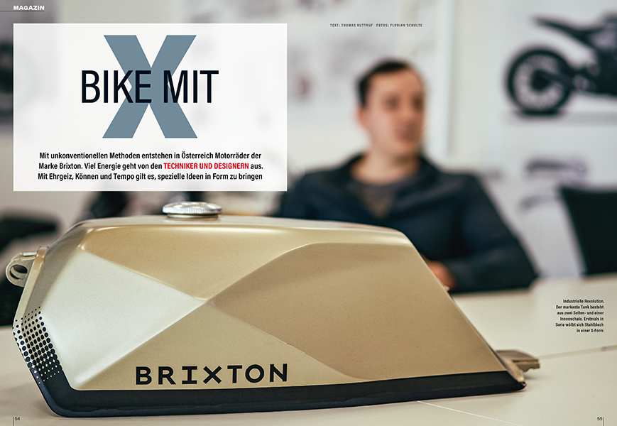 Entwicklung der Marke Brixton: Das federführende X prägt die Form des Tanks