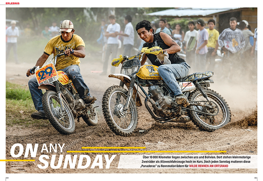 On any Sunday: waghalsige Motorradrennen mit Kuriermotorrädern in Bolivien
