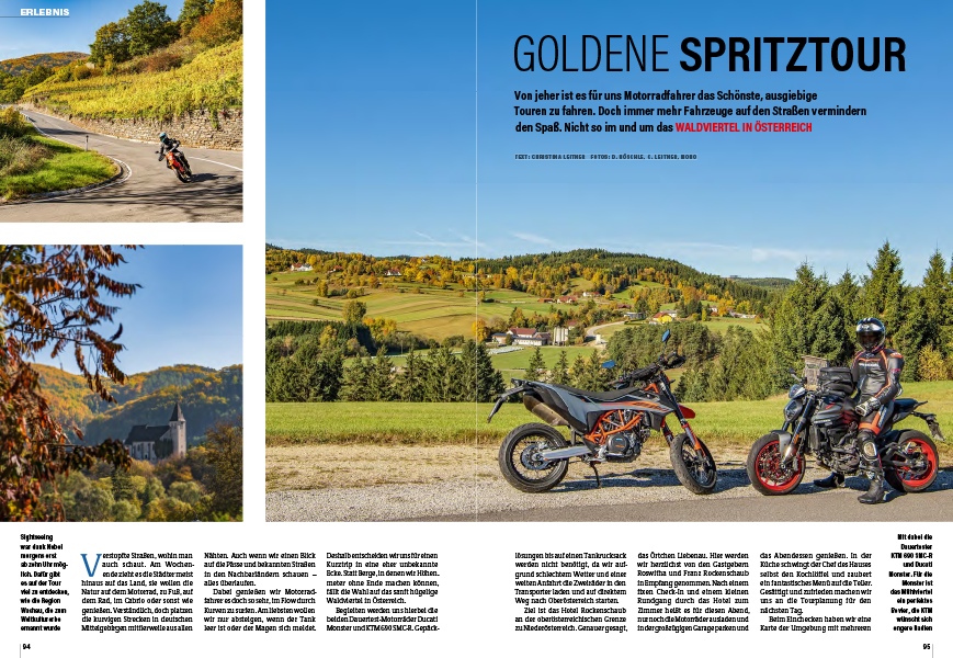 Rund ums Waldviertel: Unterwegs in Österreich mit Supermoto-KTM und Ducati Monster