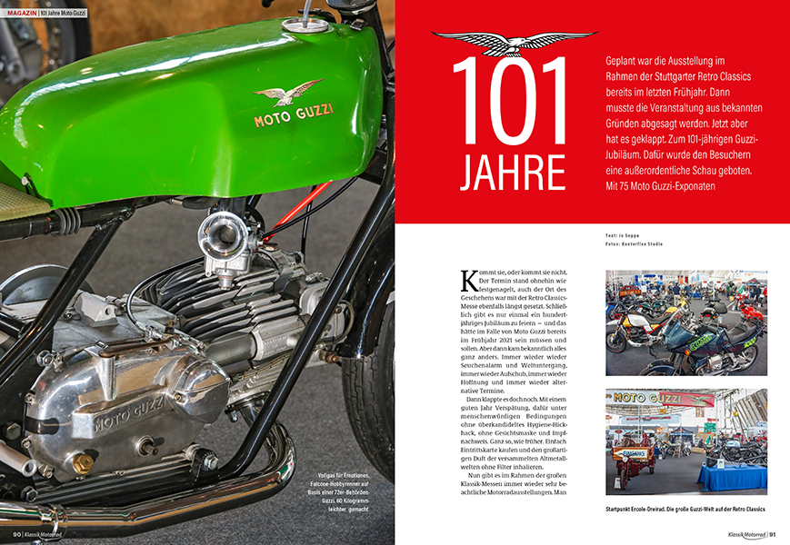 101 Jahre Moto Guzzi: sehr vielfältige Ausstellung auf der Retro Classics in Stuttgart rund ums große Jubiläum