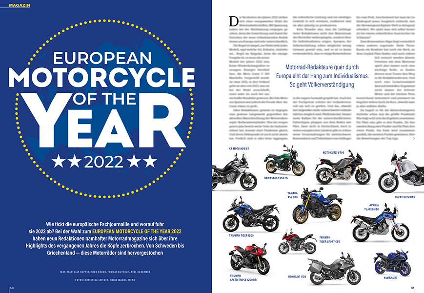 Neun Redaktionen aus ganz Europa küren das Motorrad des Jahres